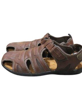 Nunn Bush Brown Leather Rio Grande Fisherman Toe Velcro closure Sandals Sz 13 M